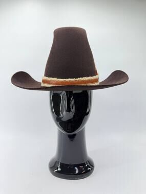 Vintage Trail Boss Brown Wool Western Cowboy Hat Medium Feather Trim